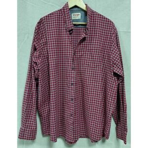 Wrangler authentics Red Plaid Button-Up Shirt Knit Long Sleeve Men Size XL
